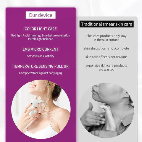 Masajeador de cuello y cara con calor EMS, terapia de fotones LED, dispositivos de belleza para Lifting Facial, elimina la barbilla doble, antiarrugas, herramientas para el cuidado de la piel