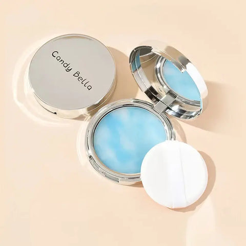 Polvo de larga duración para maquillaje, polvo impermeable para cara seca y húmeda, pastel con Puff, aceite azul cielo, 1 piezas