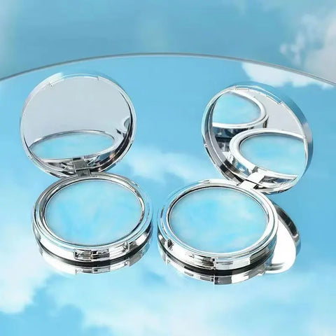 Polvo de larga duración para maquillaje, polvo impermeable para cara seca y húmeda, pastel con Puff, aceite azul cielo, 1 piezas